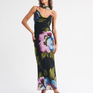The A&F Julia Slip Scarf Maxi Dress - Black Floral